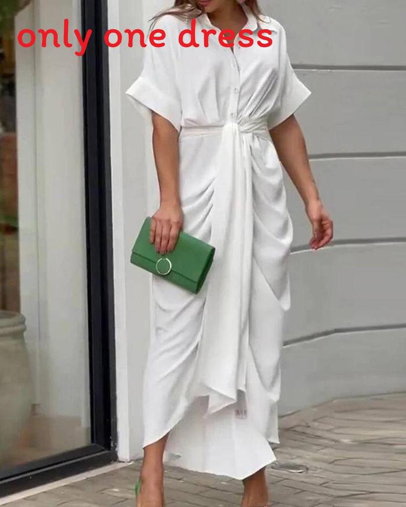 Stylish Summer Girl Dress With Shirt Collar In Polyester For Casual Wear