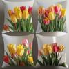 Vibrant Tulip Garden PillowcasesLiving Room Sofa Cushion Cover, Soft and Comfortable, Bedroom Room Decoration