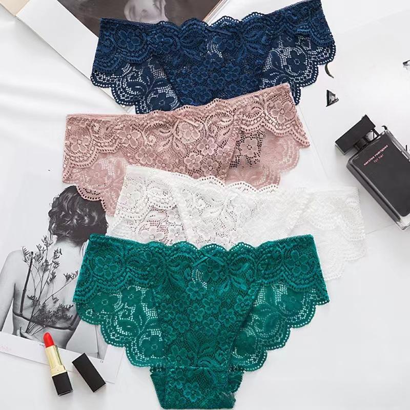 Underwear Women's Low Waist Knickers Sexy Hollow Lace Briefs Comfortable Breathable Lingerie Cotton Crotch Panties