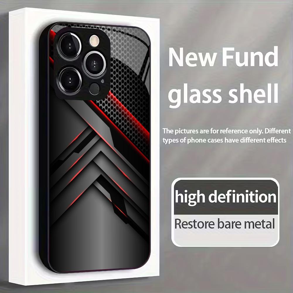 Модный чехол из закаленного стекла с геометрическим узором, подходит для iPhone 17 16 15 14 13 12 11 Pro/Max/Plus, противоударная задняя крышка