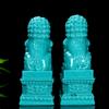 Chinese Natural Turquoise Handcarved Exquisite Male and Female Lions Statues A Pair Carving Living Room Home Decoration Mascot