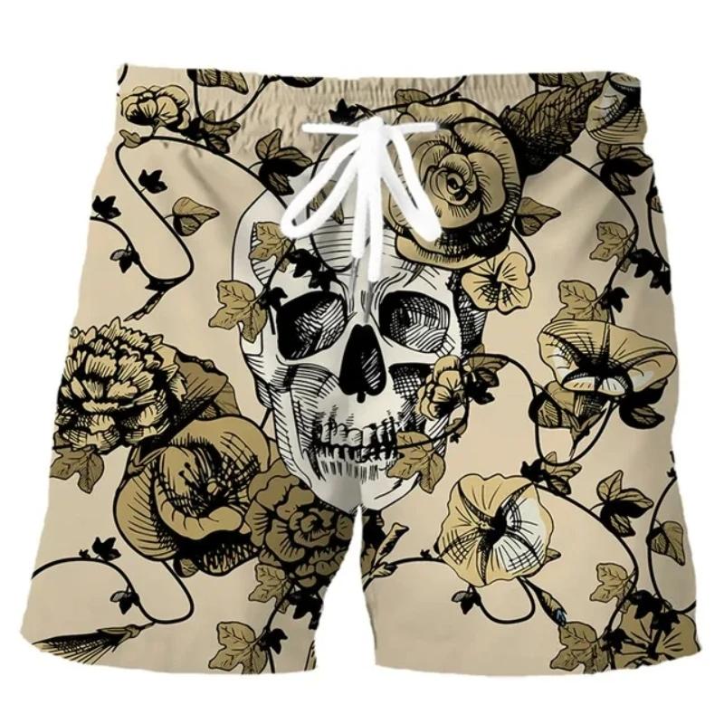 New Men's Skull 3D Print Beach Shorts Graphic Men's Casual Sports Shorts Summer Surfing Shorts Breathable Shorts Hip Hop Pants