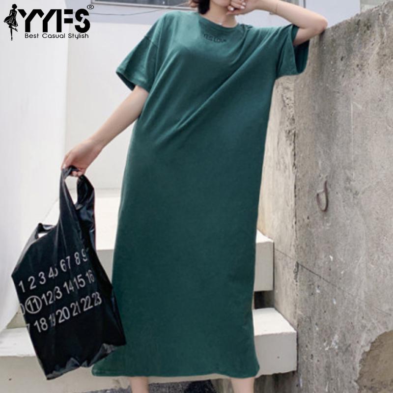 YYFS Women's Fashion Summer Spring Short Sleeve O-Neck Loose Waistline Casual Dresses