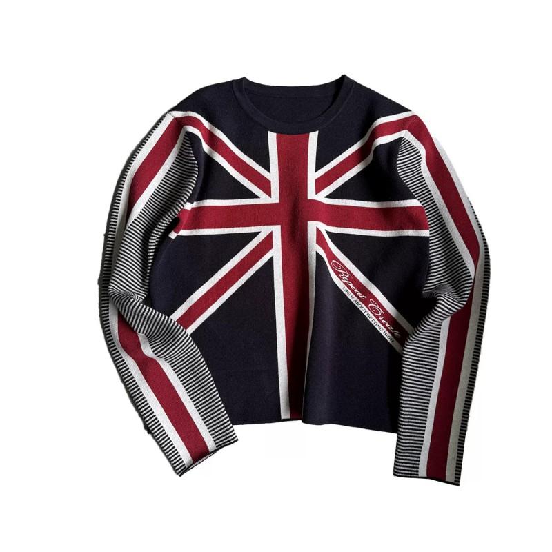 2026 Men Women Slim Fit Long Sleeve T Shirt British Flag Print Casual Round Neck Top
