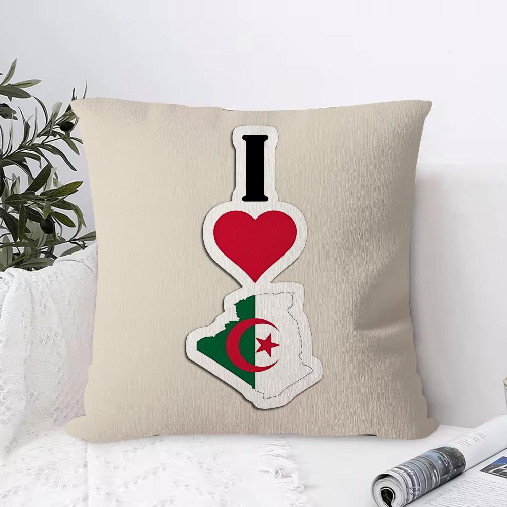 Algeria Alg Flag Cushion Cover 1 Piece Short Plush Pillowcase, Soft And Washable, Mostly Used For Sofa, Car