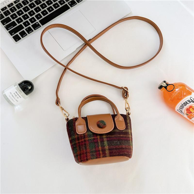Stylish Retro Mini Tote Bag For Girls Trendy Plaid Crossbody Purse In Khaki Brown
