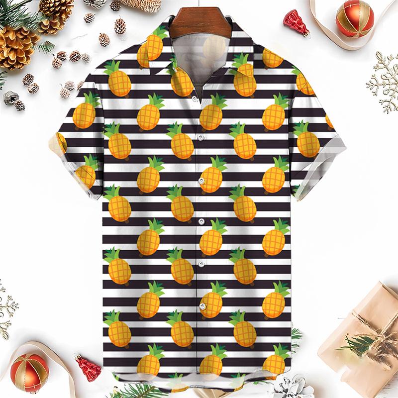 Мужские рубашки с принтом 3D Fruit Pineapple Shirts для женщин, новые летние забавные уличные короткие рубашки Y2k Mens Hawaiian Clothing