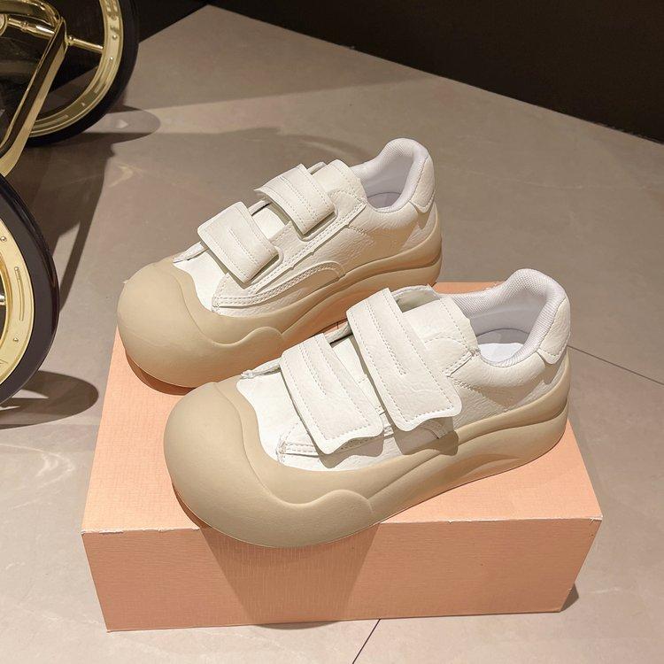 Туфли на липучке, холодные, липкие, на толстой подошве, уродливые, симпатичные, для женщин, 2024, новый академический стиль, для спорта и отдыха, высококачественные маленькие белые туфли для женщин