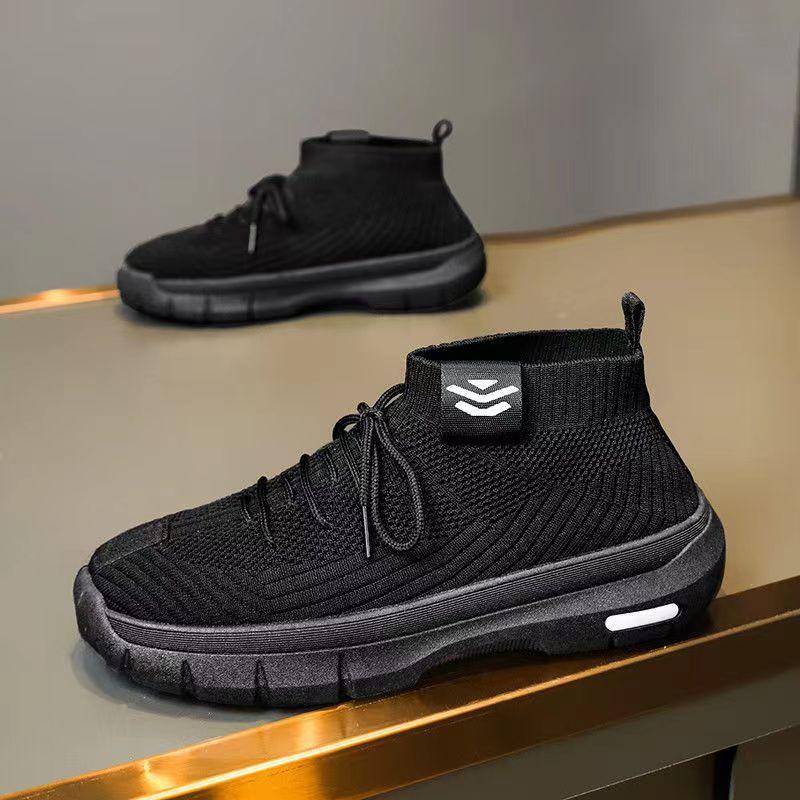 Men's high-Top Running Shoes Fashion Sneakers Lightweight Breathable Flying Knitting Lace Up Mesh Walking Shoes Workout Casual Sports Shoes for Male