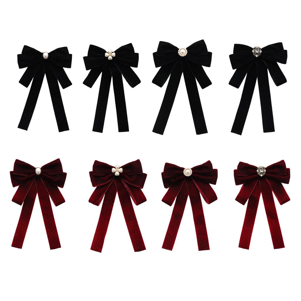 Элегантная женская бархатная брошь-галстук-бабочка, предварительно завязанная, с украшениями из стразов и жемчуга для формального мероприятия