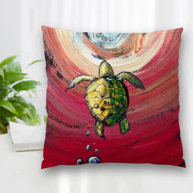 Hot Sale Decorative Pillowcase Turtle Art Painting Square Zipper Best Gift