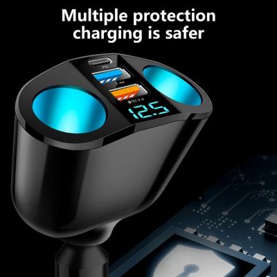 12В/24В Автомобильный прикуриватель Двойной USB Type C Быстрая зарядка Автомобильный зарядный адаптер-разветвитель со светодиодным дисплеем