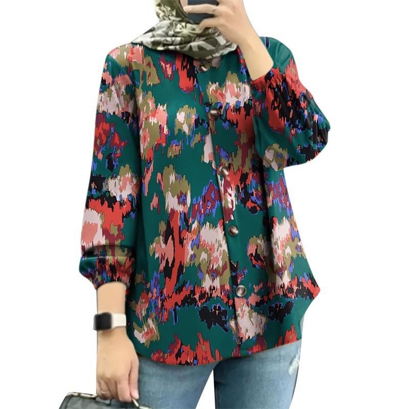 Женская мусульманская рубашка с цветочным принтом и пышными рукавами - Новое поступление моды