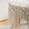 Solid Wood Nordic Makeup Stool Vintage Dressing Stool  Woven Fringe Round Seat  Upholstered Stool for Guesthouses
