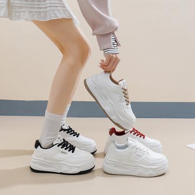 Женские кроссовки на толстой платформе, прогулочные туфли со шнуровкой, удобные теннисные туфли из искусственной кожи для тренировок, женские повседневные легкие нескользящие кроссовки