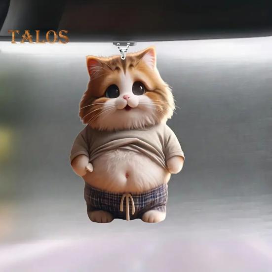 Висячее украшение в виде пузатой собаки, кошки, для дома, для дома, для рождественской елки, для автомобиля, зеркало заднего вида, 2D, акрил, большой живот, мультяшное животное, подвесное украшение