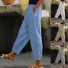New Women's Pants Cotton Linen Solid Color Fashion Casual Daily Side Pocket Trousers Hollow-out Button Pants