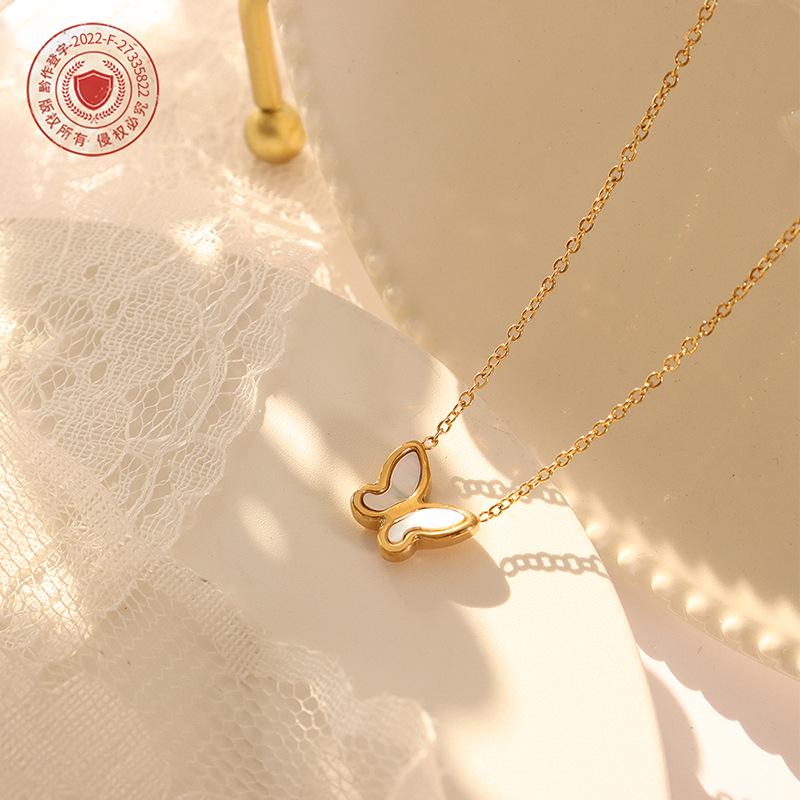 18k Gold-Plated Korean Minimalist Butterfly and Seashell Necklace & Earring Set