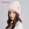 Women Winter Rabbit Fur Knitted Hats Angora Wool Hat Ourdoor Warm Cuff Beanie Hat