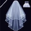 1.5M Veil 2T Wedding Bridal Veil Satin Edge With Comb Elbow Elegant Cathedral