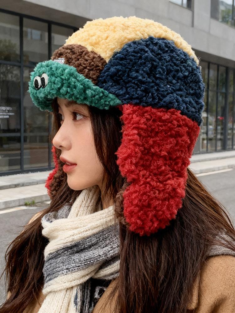 Новая женская цветная шапка с рисунком мультяшных глаз, зимний милый стиль, теплая шапка-ушанка, модный головной убор для холодной погоды, винтажный повседневный