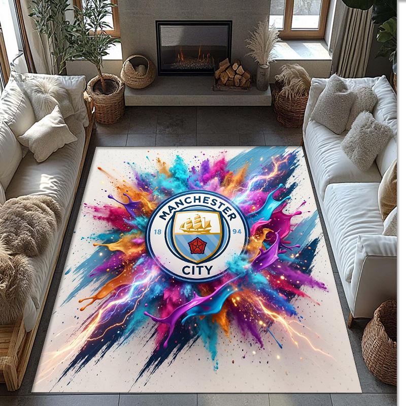 Фланелевый ковер с принтом Manchester City, нескользящий, мягкий, из полиэстера, для пола, декоративный коврик для спальни, гостиной, дивана