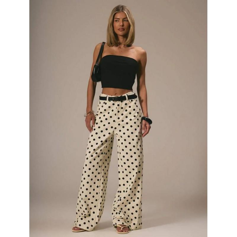 Polka Dot Loose Fit Mid-Rise Straight Leg Denim Jeans Women Comfortable Casual Style