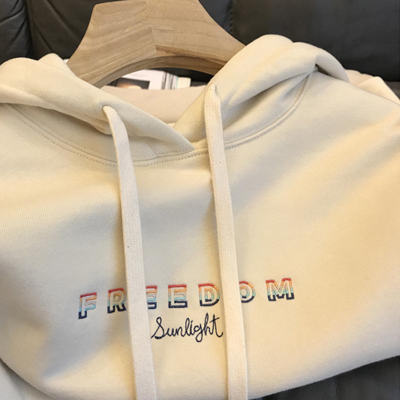 Women's Letter Print Oversized Hoodie Sweatshirt for Autumn Winter Ladies Loose Plush Thick Pullover Hooded Top