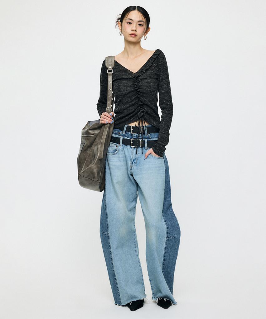 INSILENCE ЖЕНСКИЙ [Moussy] Сборчатый вязаный топ Черный