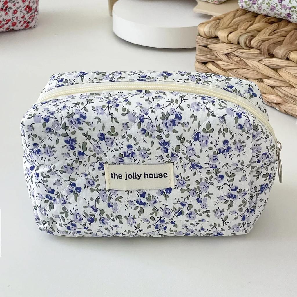 Flower Quilted Makeup Storage Bag Portable Travel Organizer Cosmetic Toiletry Pouch Cute Make Up Handbag Floral Bags