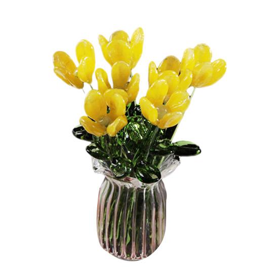 Glass Flower Bouquet with Vase Hand-Blown Mini Flower Decoration Home Living Room Handmade Simulation Floral Ornament with