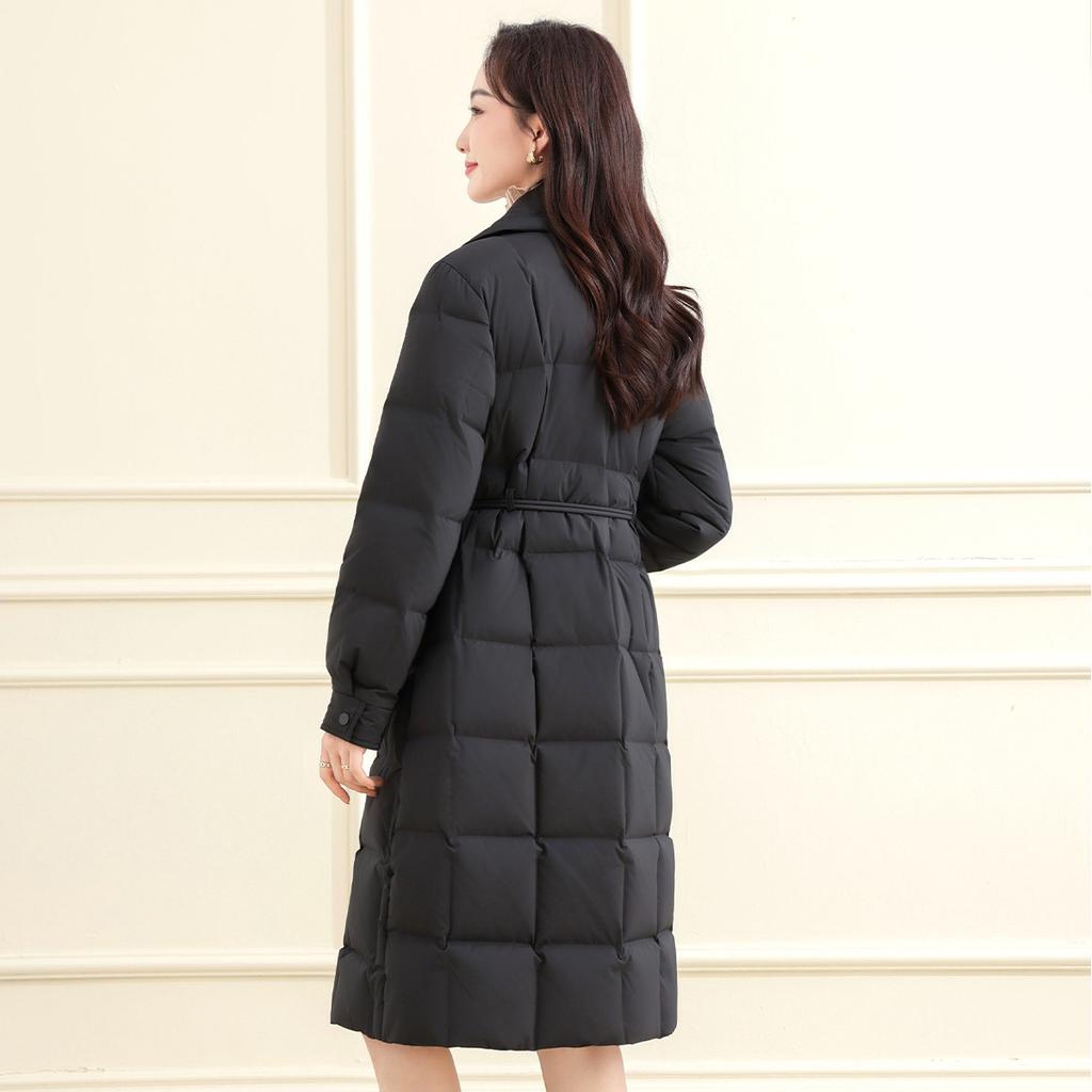 [Duck Down] Autumn and Winter Fashion Splicing Solid Color Thickened Warm Mid to Long Down Jacket for Women