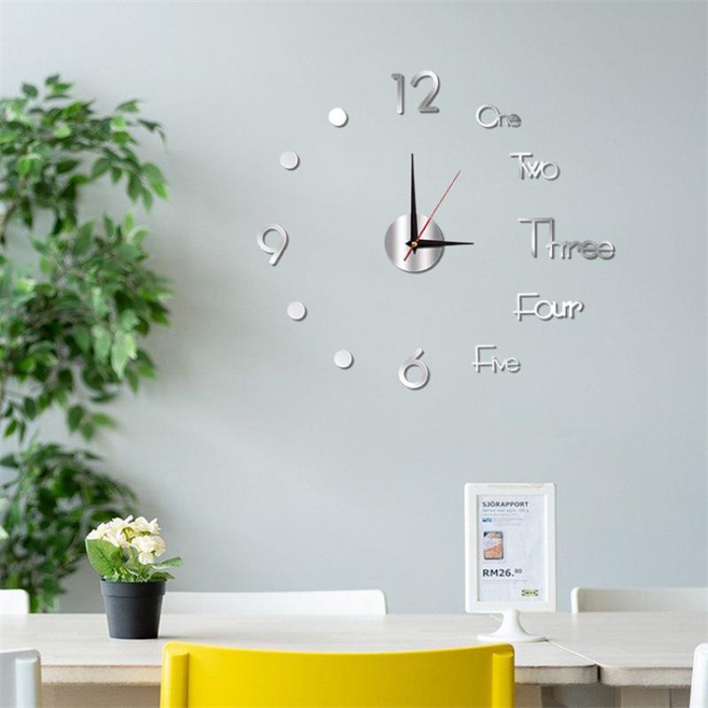 Nordic Silent DIY Wall Clock Creative Living Room Bedroom Decorative Clock Acrylic Number Clock Wall Sticker Clock