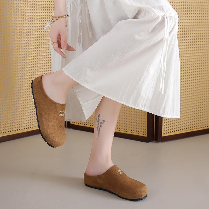 Модные CRLAYDK Женские Стельки Удобные Шлепанцы Мюли Домашние Тапочки Женские Замшевые Кожаные Без Задника Повседневные Уличные Туфли для Ходьбы