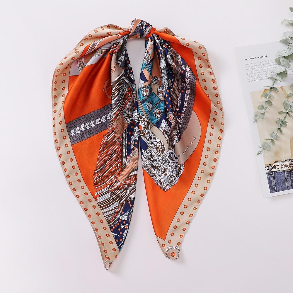 70 * 70 Four Seasons Available New Women'S Small Square Scarf, High Grade Letter Printed Scarf, Professional Scarf, Satin Scarf