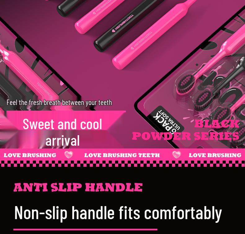 LR Black Pink Series Soft Bristle Toothbrushes [Pack of 6] - Wave-Shaped Convex Design for Adults
