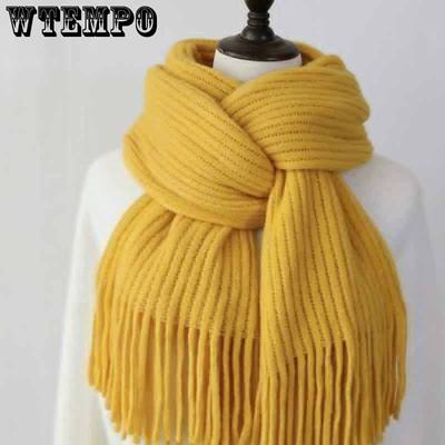 Шарф женский зимний корейский стиль вязаный утолщенный теплый шерстяной мужской однотонный шарф с кисточками