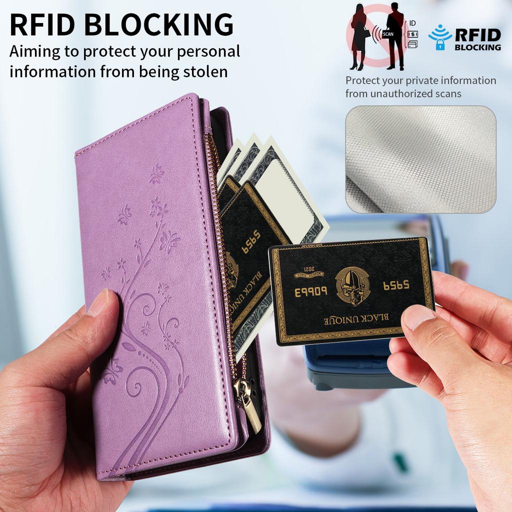 Многофункциональный чехол из искусственной кожи с тиснением и застежкой-молнией для iPhone 16e 16 15 14 13 12 11 с функциями флип, слот для карт, кошелек, держатель