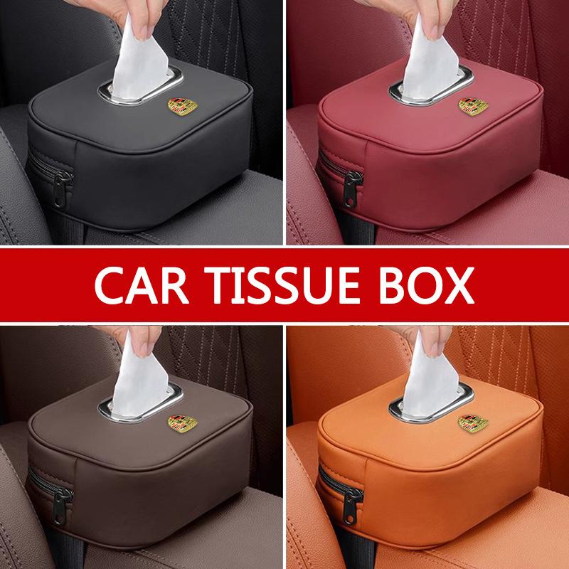 3D Metal Emblem Car Tissue Bag Seat Back Tissue Storage Box For Porsche Cayenne Panamera Macan 911 718 Taycan Boxster Cayman 918