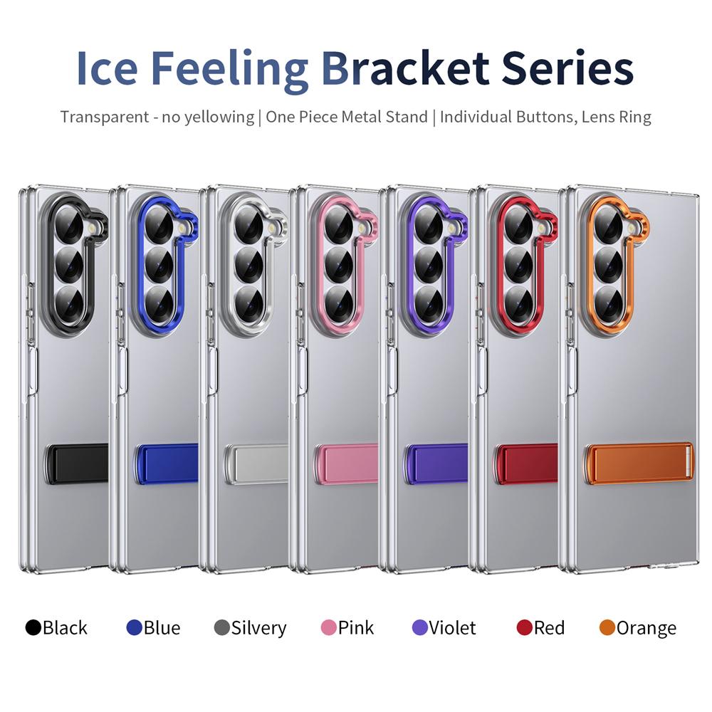 KEYSION Прозрачный чехол для Samsung Z Fold 6 5 4 3 5G Жесткий ПК Металлическая подставка Противоударный чехол для телефона с защитой экрана