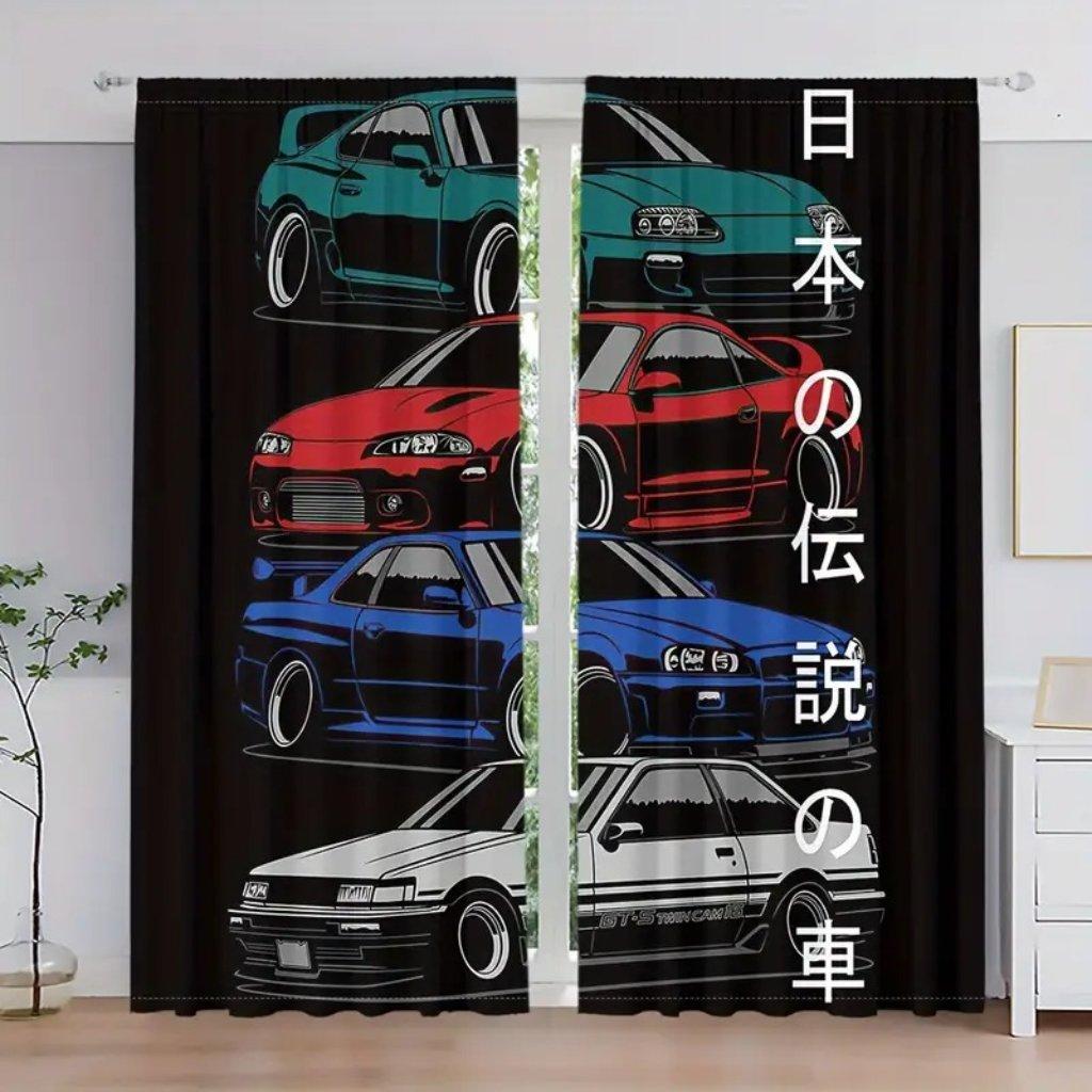 2 Pieces Japanese Mountain Print Digital Printed Curtains Polyester Material Suitable for Living Room Clothes Kitchen Kitchen