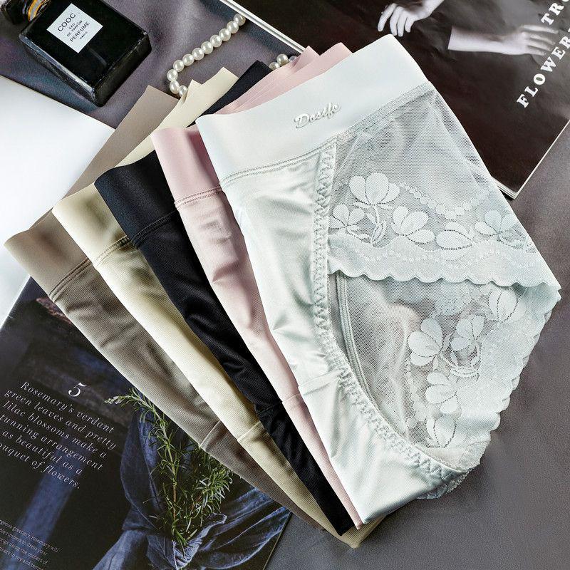 Трусики-стринги из высококачественного атласного кружева с высокой талией, поддерживающие живот, с приподнимающим бедра хлопковым швом и сексуальной сеткой, размер плюс