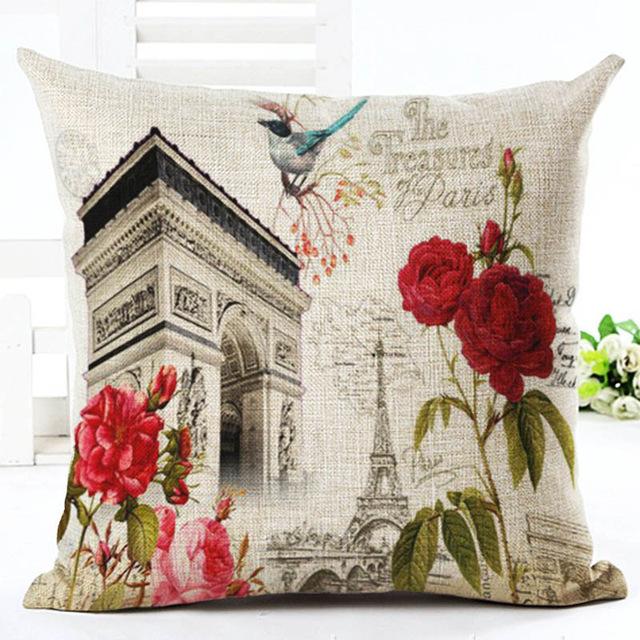 European Building Cushion Cover Cotton Linen Pillow Case American Painting Sofa Decorative Pillowcase Home Accessories Cover