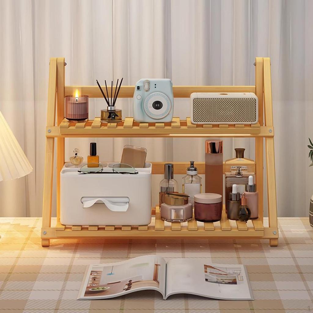 Bamboo Plant Stand Desktop Organizer 2 Layer Decorative Flower Pot Display Rack Shelf