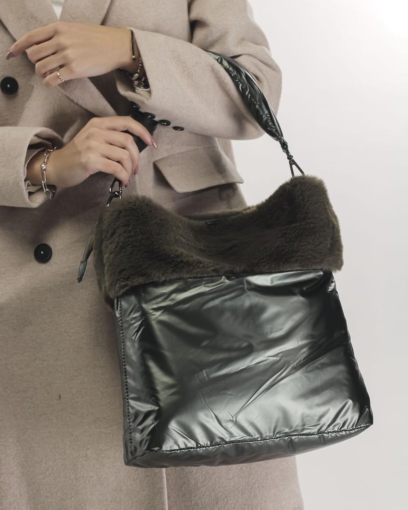 Women's Bag Batty 4600 Green Raincoat Fabric with Fur