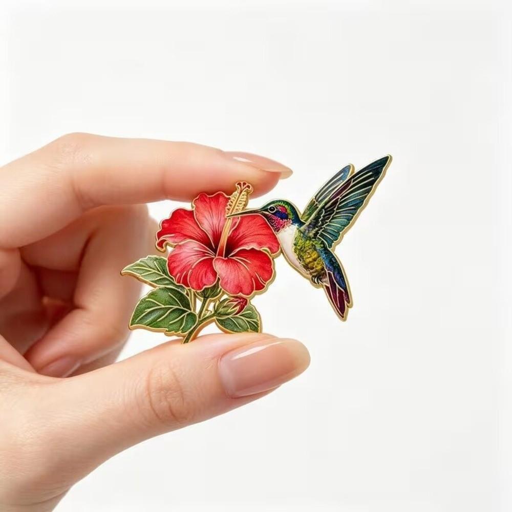 Chinese Style Hummingbird Flower Enamel Pin Zinc Zinc Zinc Alloy Luxury Bird Badges  Nature Lovers