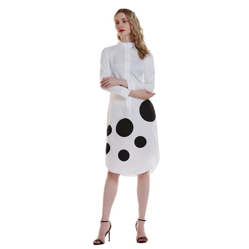Женское платье с принтом в горошек, повседневное офисное платье, элегантное облегающее платье миди с длинным рукавом
