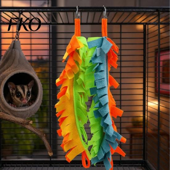 Bird Hanging Toy 2Pcs Parrot Chewing with Metal Ring, Colorful Felt Strips, Small Animal Anxiety Relief Climbing Activity for Cockatiels Conures