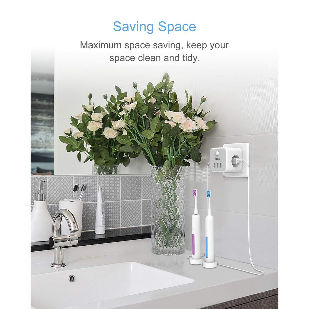 Tessan Черный/серый адаптер-удлинитель настенной розетки в форме куба с 3 розетками, 3 USB-портами, несколькими европейскими вилками, удлинителем, защитой от перегрузки