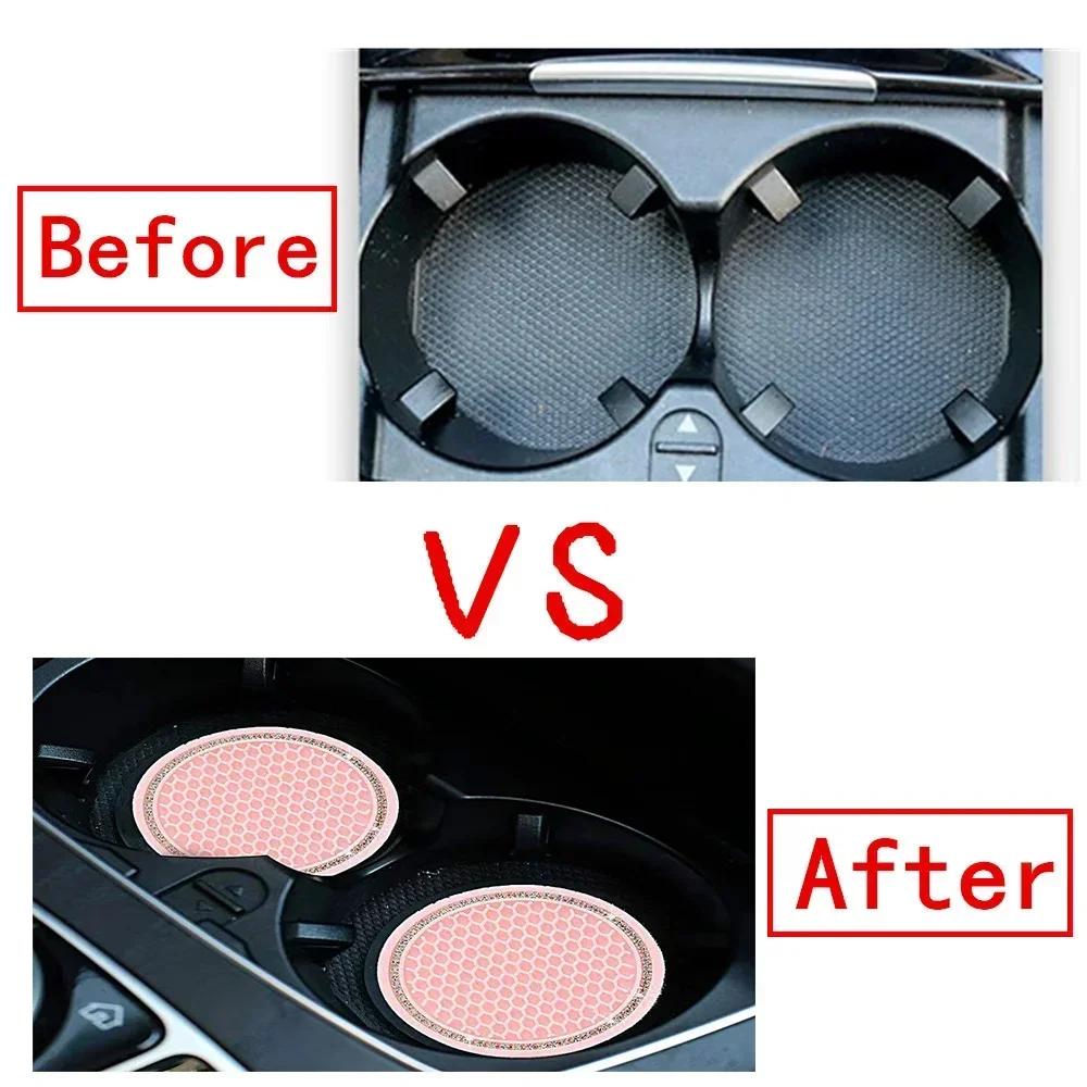 2 Pieces of Pink Cup Holder Mat, Car Cup Holder Mat, Pink Cup Holder Mat, Rhinestone Car Interior Accessories, Anti Slip Mat